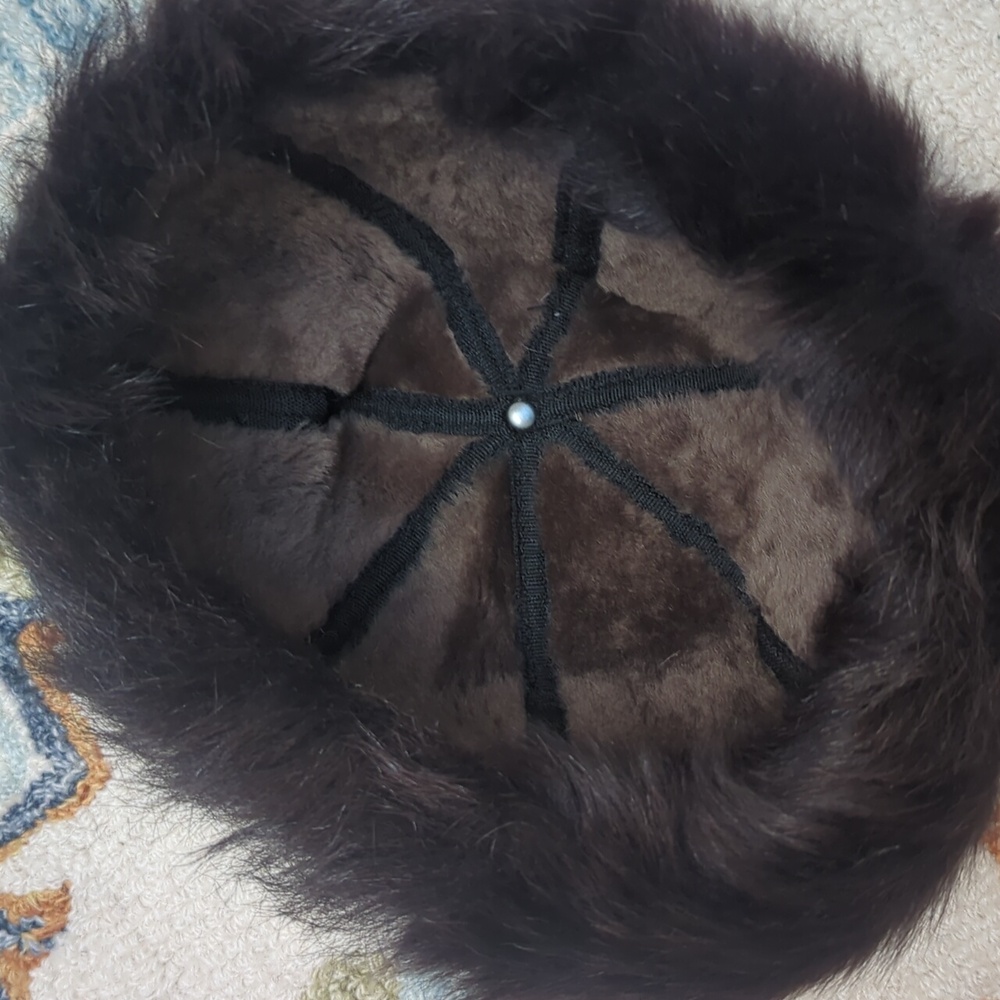 Brown Sheepskin Shearling Fur Winter Hat Leather Bucket Cossack - Picture 5 of 6